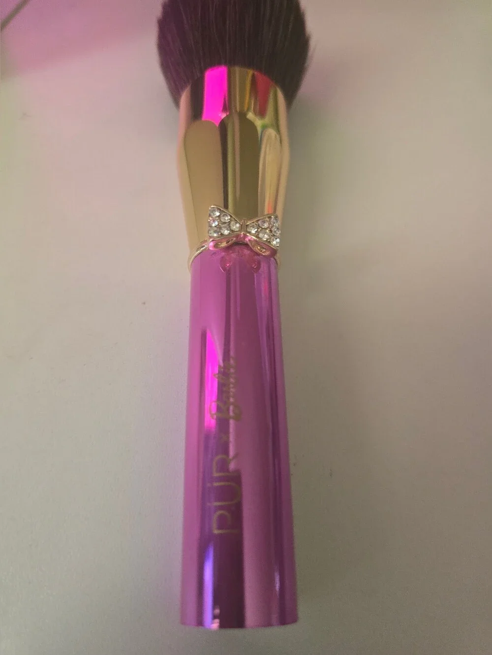 PUR Barbie Pink Makeup Brush with Gold Ferrule and Bow Accent-Never Used-No Box!